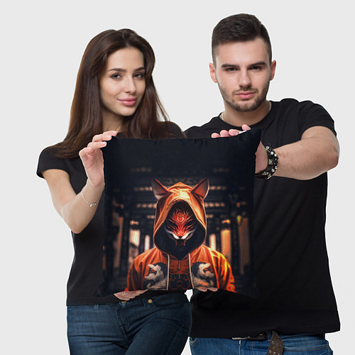 Подушка квадратная Кицунэ на фоне храма - пагоды / 3D-принт – фото 3