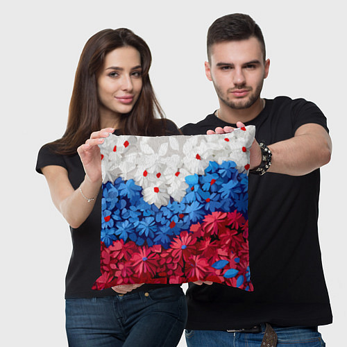 Подушка квадратная Флаг РФ из цветов / 3D-принт – фото 3