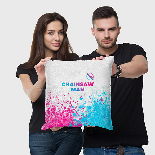 Подушка квадратная Chainsaw Man neon gradient style: символ сверху / 3D-принт – фото 3