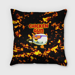 Подушка квадратная Chicken Gun на фоне огня, цвет: 3D-принт