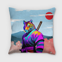 Подушка квадратная Тигр-самурай - Япония, цвет: 3D-принт