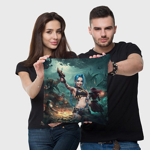 Подушка квадратная Arcane league of legends Jinx с пистолетом / 3D-принт – фото 3