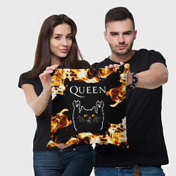Подушка квадратная Queen рок кот и огонь, цвет: 3D-принт — фото 2