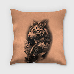 Подушка квадратная Экзотический кот и рыба, цвет: 3D-принт