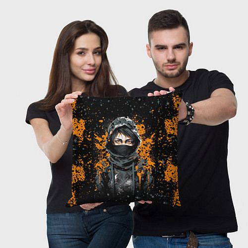 Подушка квадратная Девушка в капюшоне - anime style / 3D-принт – фото 3