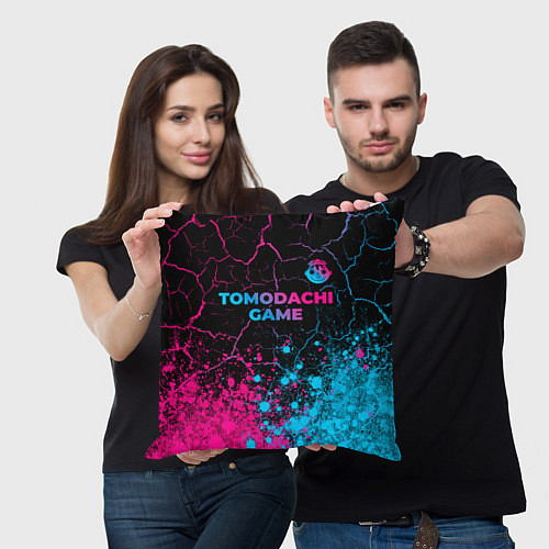 Подушка квадратная Tomodachi Game - neon gradient: символ сверху / 3D-принт – фото 3