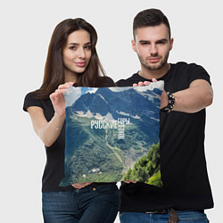 Подушка квадратная Пеший поход по русским горам, цвет: 3D-принт — фото 2