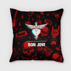 Подушка квадратная Bon Jovi rock glitch, цвет: 3D-принт