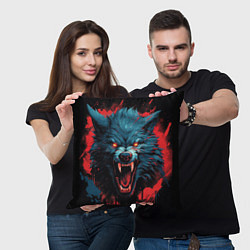 Подушка квадратная Wolf black red, цвет: 3D-принт — фото 2