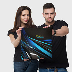 Подушка квадратная Cyberpunk 2077 phantom liberty black blue abstract, цвет: 3D-принт — фото 2