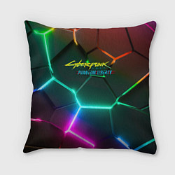 Подушка квадратная Cyberpunk 2077 phantom liberty logo neon, цвет: 3D-принт