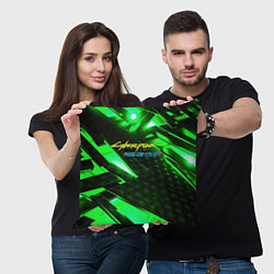 Подушка квадратная Cyberpunk 2077 phantom liberty neon green, цвет: 3D-принт — фото 2