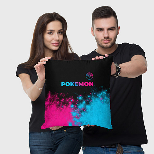 Подушка квадратная Pokemon - neon gradient: символ сверху / 3D-принт – фото 3