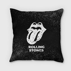 Подушка квадратная Rolling Stones с потертостями на темном фоне
