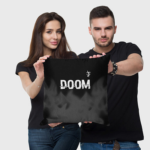 Подушка квадратная Doom glitch на темном фоне: символ сверху / 3D-принт – фото 3