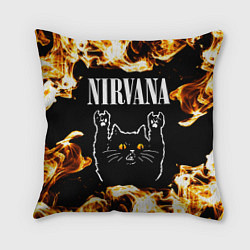 Подушка квадратная Nirvana рок кот и огонь, цвет: 3D-принт