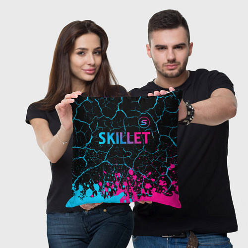 Подушка квадратная Skillet - neon gradient: символ сверху / 3D-принт – фото 3