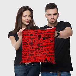 Подушка квадратная Лучшие рок группы на красном, цвет: 3D-принт — фото 2