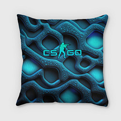 Подушка квадратная CS GO blue neon logo, цвет: 3D-принт