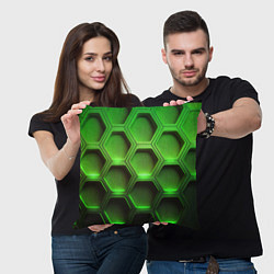 Подушка квадратная Объемные зеленые соты, цвет: 3D-принт — фото 2