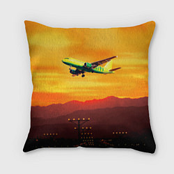 Подушка квадратная S7 Боинг 737 Оранжевый закат, цвет: 3D-принт