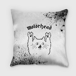 Подушка квадратная Motorhead рок кот на светлом фоне, цвет: 3D-принт
