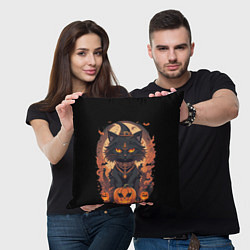 Подушка квадратная Черный кот в хеллоуине, цвет: 3D-принт — фото 2
