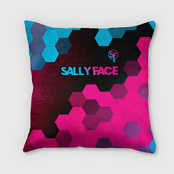 Подушка квадратная Sally Face - neon gradient: символ сверху, цвет: 3D-принт