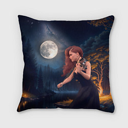Подушка квадратная Девушка играет на скрипке в ночном парке, цвет: 3D-принт