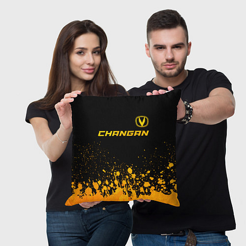 Подушка квадратная Changan - gold gradient: символ сверху / 3D-принт – фото 3