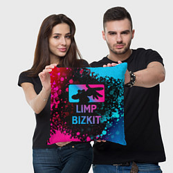 Подушка квадратная Limp Bizkit - neon gradient, цвет: 3D-принт — фото 2