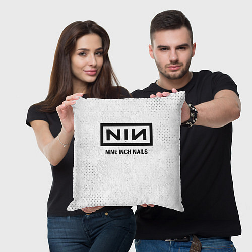 Подушка квадратная Nine Inch Nails glitch на светлом фоне / 3D-принт – фото 3
