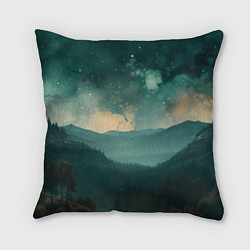 Подушка квадратная Космическая ночь в горах, цвет: 3D-принт