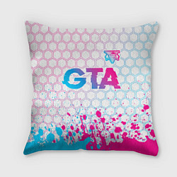 Подушка квадратная GTA neon gradient style: символ сверху, цвет: 3D-принт