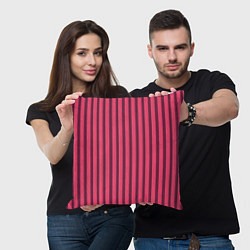 Подушка квадратная Полосатый тёмно-розовый, цвет: 3D-принт — фото 2
