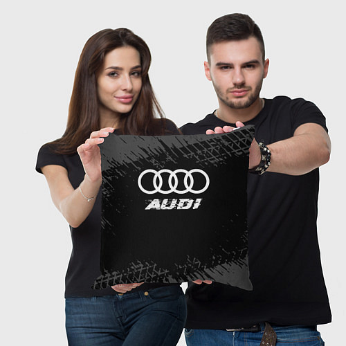 Подушка квадратная Audi speed на темном фоне со следами шин / 3D-принт – фото 3