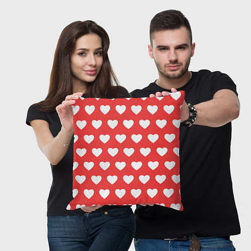 Подушка квадратная Сердечки на красном фоне / 3D-принт – фото 3