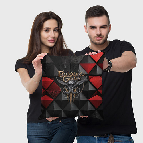 Подушка квадратная Baldurs Gate 3 logo red black / 3D-принт – фото 3