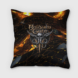 Подушка квадратная Baldurs Gate 3 logo gold and black, цвет: 3D-принт