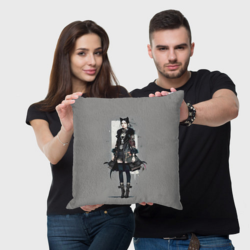 Подушка квадратная Девушка-кошка модница - аниме / 3D-принт – фото 3
