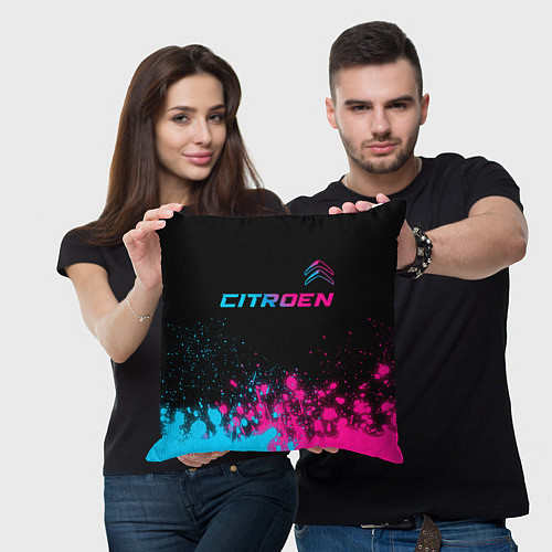 Подушка квадратная Citroen - neon gradient: символ сверху / 3D-принт – фото 3