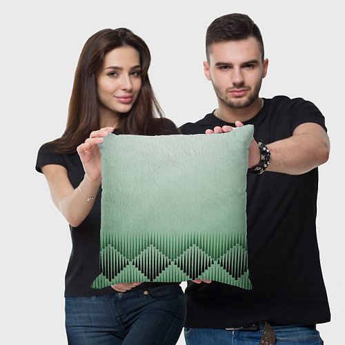 Подушка квадратная Зеленый градиент с ромбами / 3D-принт – фото 3