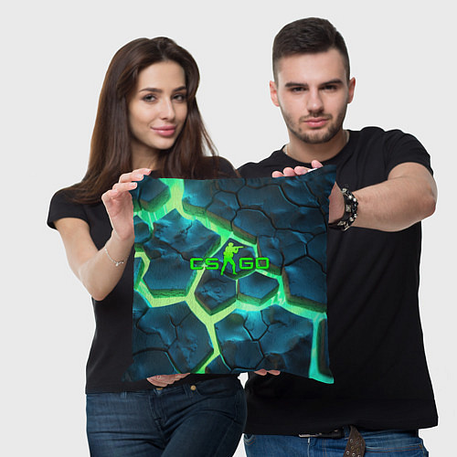 Подушка квадратная CS GO green texture logo / 3D-принт – фото 3