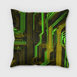 Подушка квадратная Кибер схема зелёная, цвет: 3D-принт