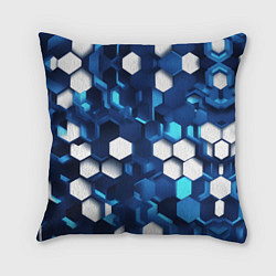 Подушка квадратная Cyber hexagon Blue, цвет: 3D-принт