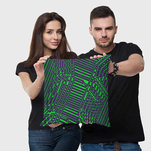 Подушка квадратная Кибер сеть ЗелёныйФиолетовый / 3D-принт – фото 3