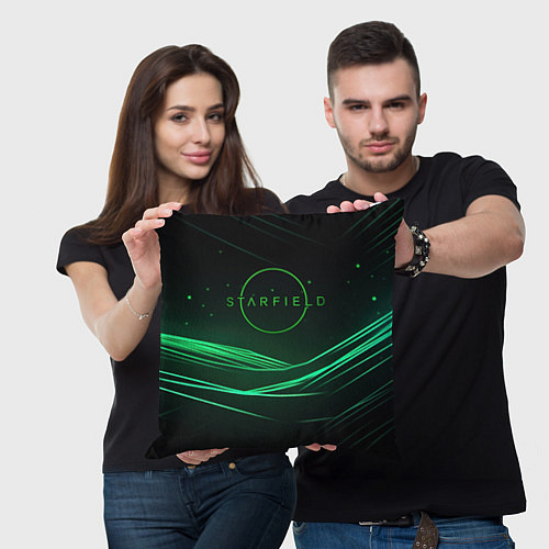 Подушка квадратная Starfield green logo / 3D-принт – фото 3