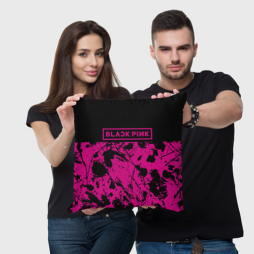 Подушка квадратная Black pink - emblem - pattern - music / 3D-принт – фото 3