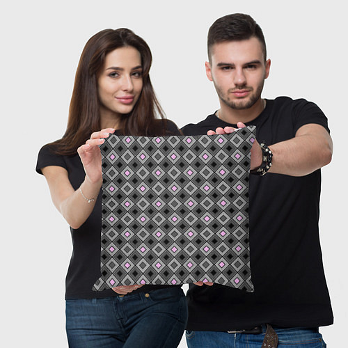 Подушка квадратная Серо - розовый геометрический узор / 3D-принт – фото 3