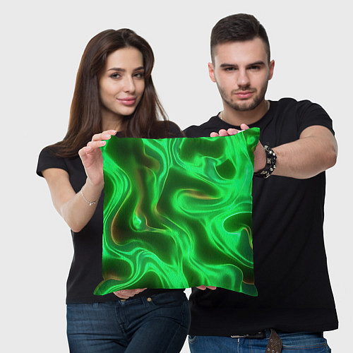 Подушка квадратная Зеленая абстракция хром / 3D-принт – фото 3